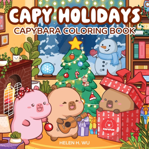Front cover of Capy Holidays showing Capy, Cali, and Cavin celebrating